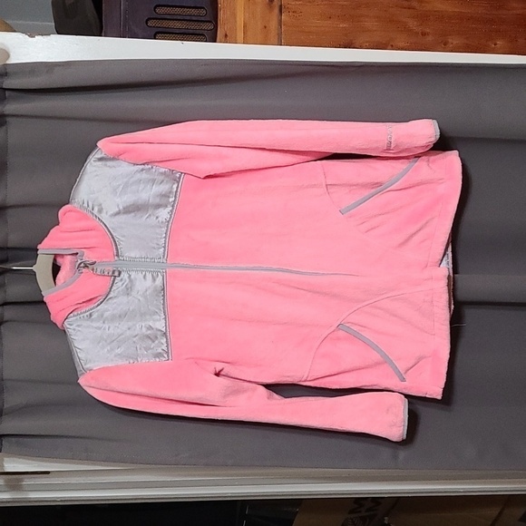 Free Country Other - Free Country GIRLS Faux Fur Zipped Hoodie Pink Silver Pockets Sz 14/16 EUC